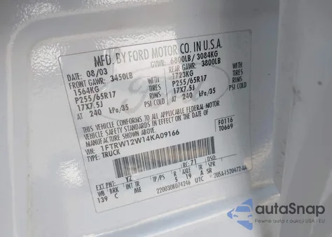 2004 Ford F-150 Xlt из США, поврежденный, VIN 1FTRW12W14KA09166